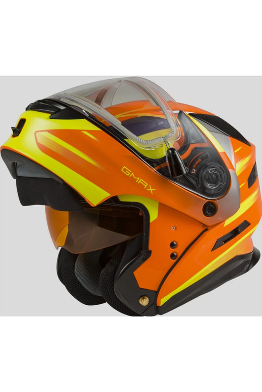 Gmax MD-01S Modular Snowmobile Helmet Heated Shield Orange M L  E72-6295