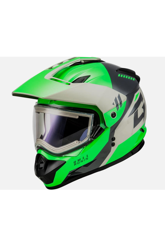 GMAX Snowmobile Green Ronin Helmet Electric Shield GM-11S  2X 3X 72-7278