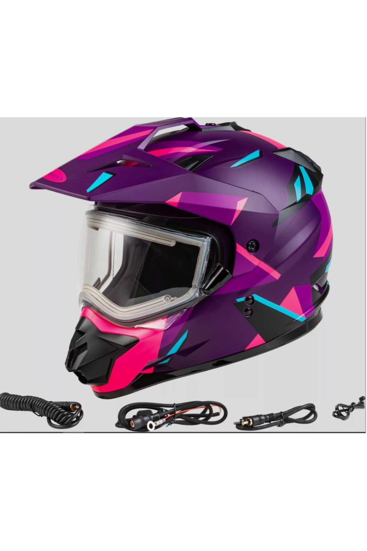 GMAX GM11S Matte Purple Pink Blue Snowmobile Helmet w/ Heated Shield E72-7130