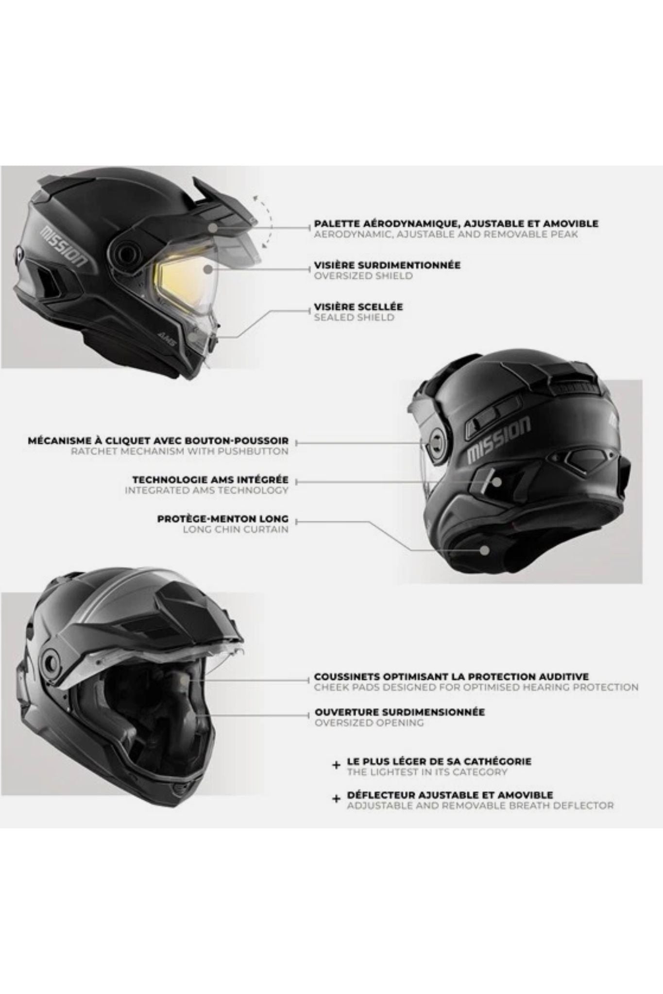 CKX Mission AMS Glossy Black Snowmobile Helmet w/ Heated Shield 51240