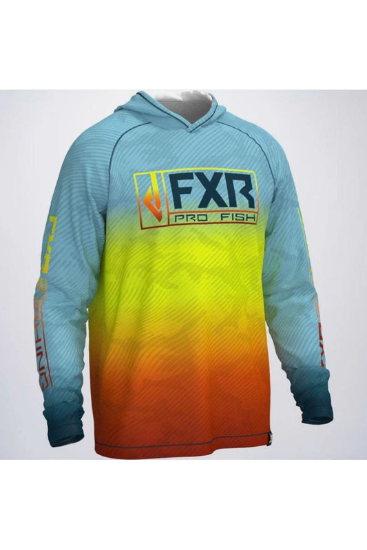 FXR Men's Derby Air UPF50 Pull Over Hoodie Blue Inferno Fade 212097-4026